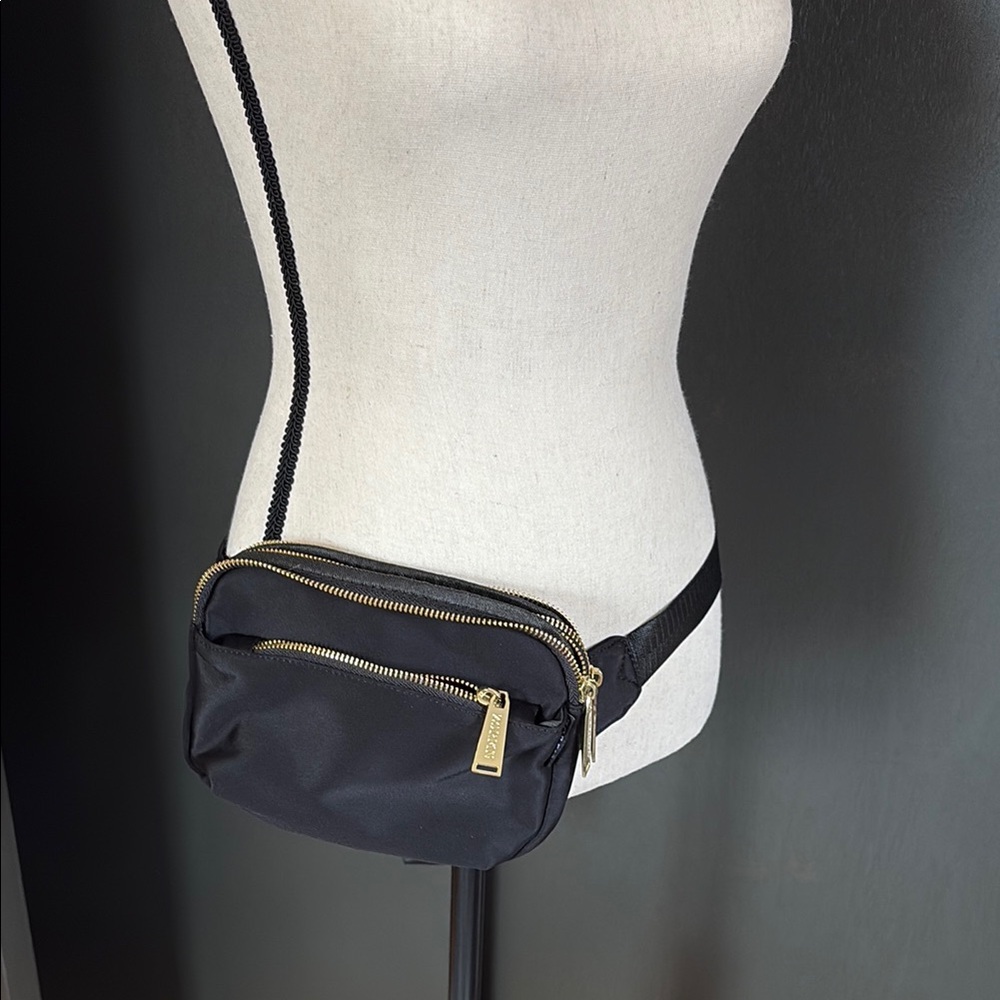 Gold Accent Black Crossbody Bag with Adjustable Strap